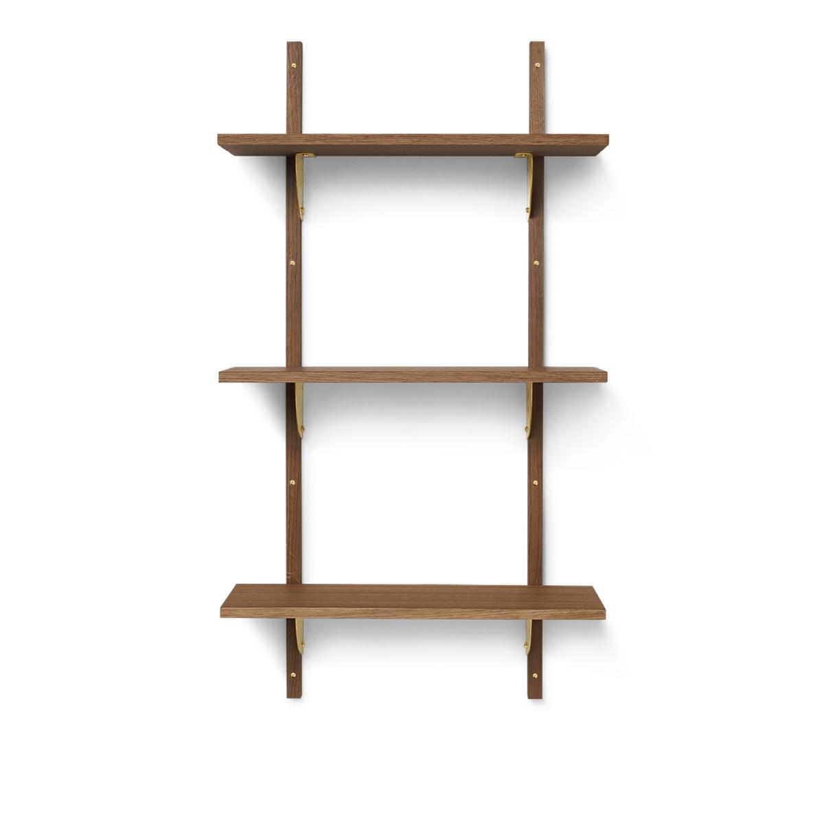 Ferm Living - Sector Shelf Tripple/Narrow - Smoked Oak/Brass - Hyllor - Guld,Träfärgad - Metall/Trä