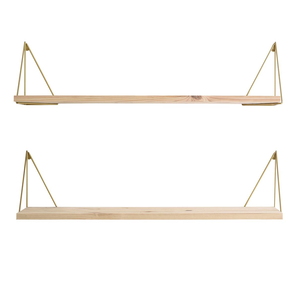Maze Interior - Pythagoras Play pine/brass, 4 brackets + 2 shelves - Hyllor & Hyllsystem - Gustav Rosén - Guld,Träfärgad - Metall/Trä