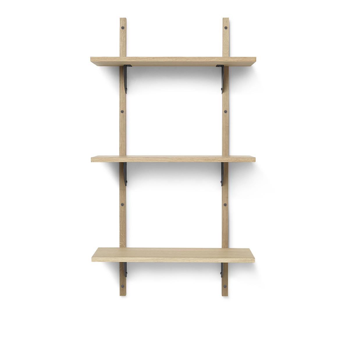Ferm Living - Sector Triple Narrow Oak / Black Brass - Hyllor - Träfärgad - Metall/Trä