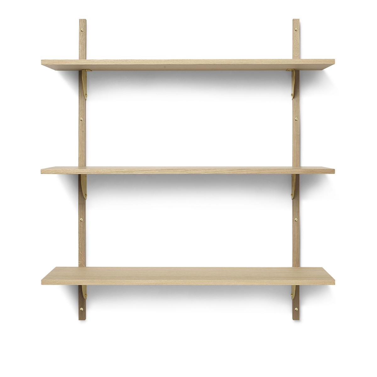 Ferm Living - Sector Shelf Tripple/Wide - Smoked Oak/Brass - Hyllor - Guld,Träfärgad - Metall/Trä