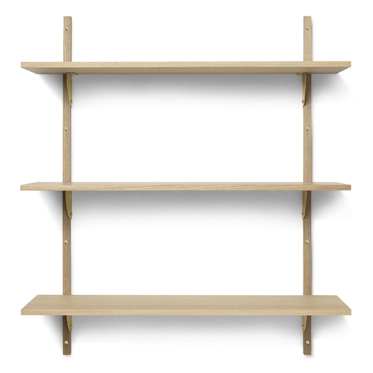 Ferm Living - Sector Triple Wide Oak / Brass - Hyllor - Träfärgad - Metall/Trä