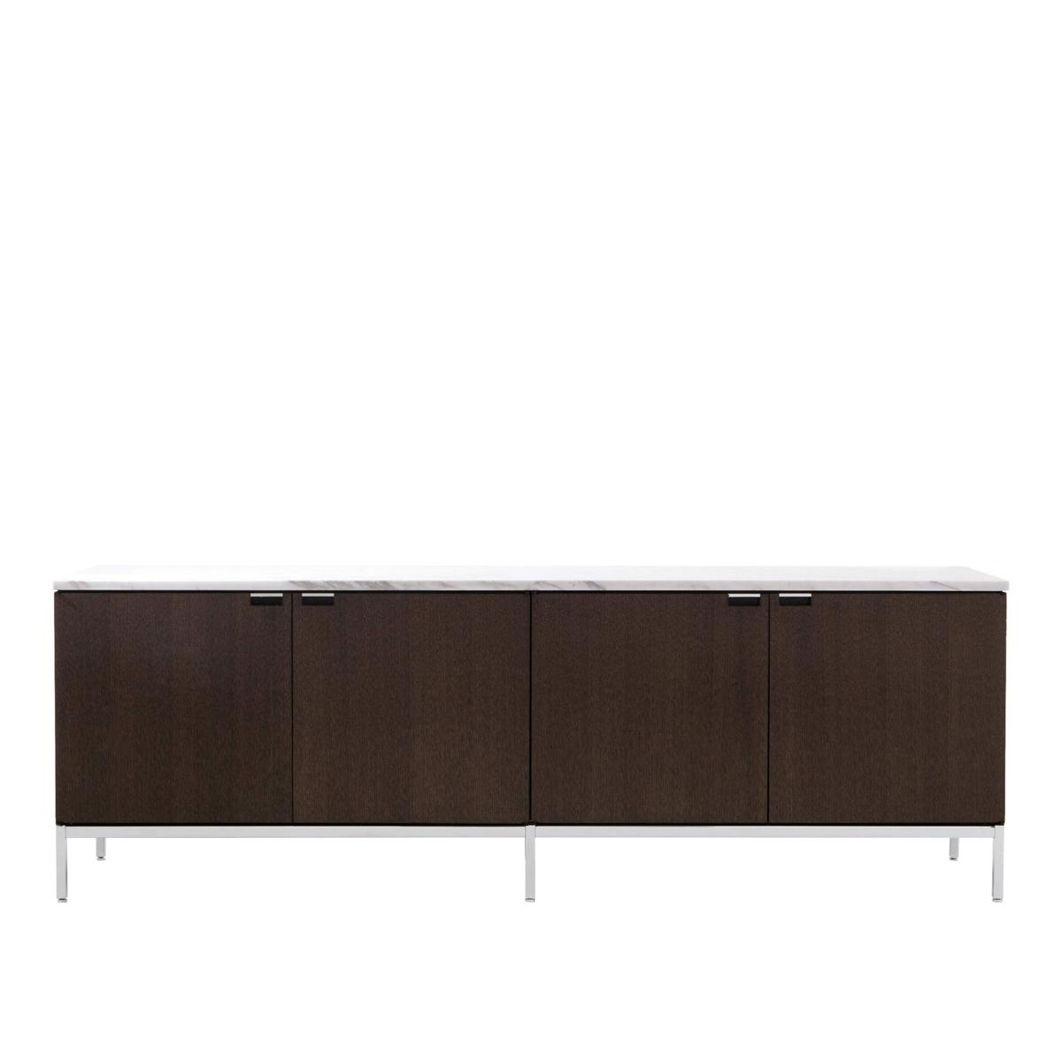 Knoll - Credenza New Edition, Vitlackad, Glashyllor, Skiva i Arabescato marmor - Skänkar och sideboards - Florence Knoll - Silver,Brun,Vit - Metall/Trä