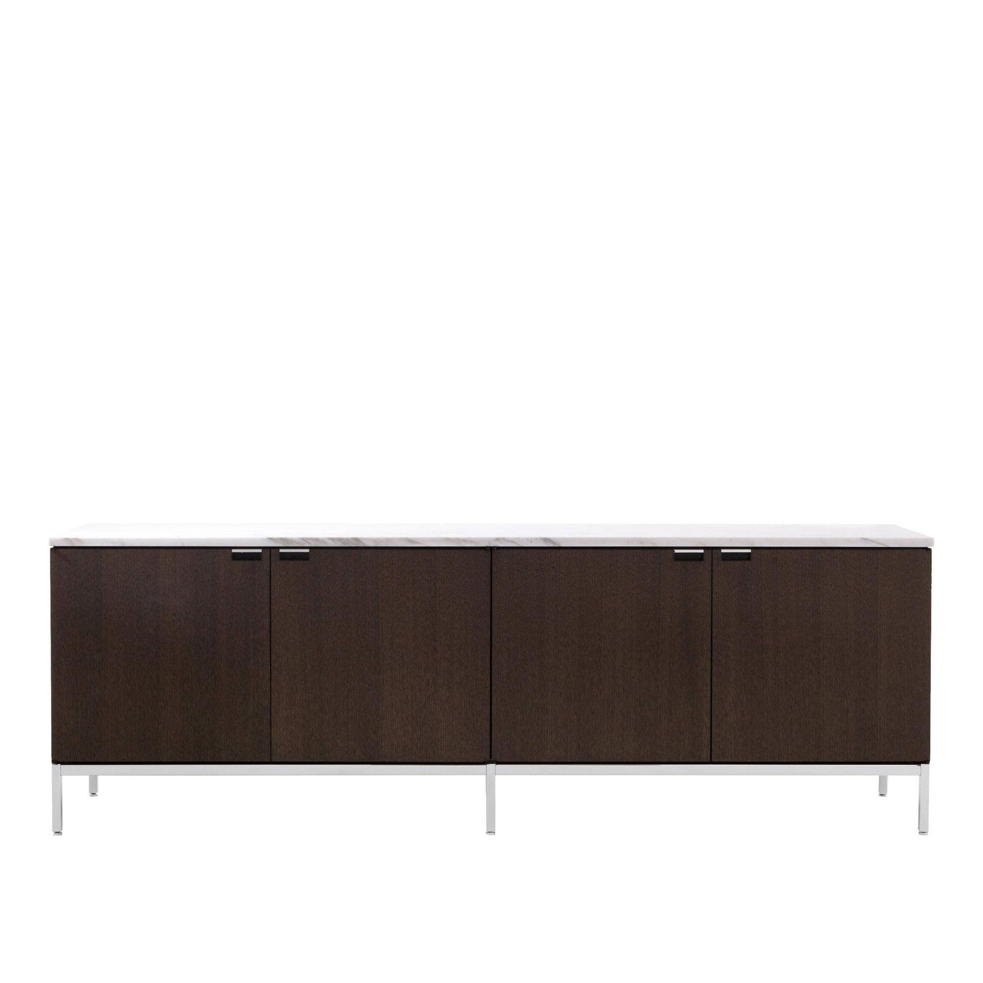 Knoll - Credenza New Edition, Vitlackad, Glashyllor, Skiva i Arabescato marmor - Sideboards - Florence Knoll - Silver,Brun,Vit - Metall/Trä