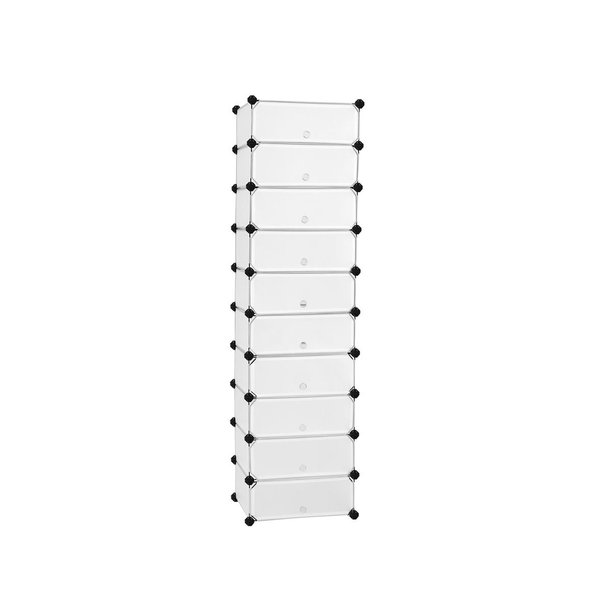 SONGMICS LPC10W skohylla, med 10 lådor - vit halvtransparent polypropen och stål