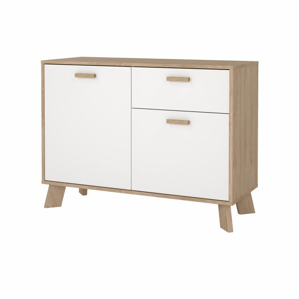 TVILUM Ikast Sideboard 2 dörrar + 1 låda, Jackson Hickory/Vit, 98,7 x 39,1 x 73 cm