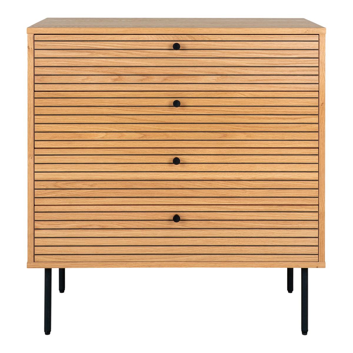 HOUSE NORDIC byrå, ekfaner, svarta metallben, 4 lådor, 80x40x85 cm