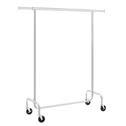 SONGMICS Klädhängare Justerbar klädhängare i förkromad metall, maximal kapacitet 130 kg, 3,6-4,9 fot lång HSR11S