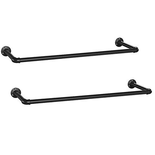 SONGMICS Väggmonterade klädstänger, set om 2, industriella rörformade klädstänger, platsbesparande, kraftiga, 92 x 30 x 7,5 cm, för små utrymmen, svart HSR67BK02