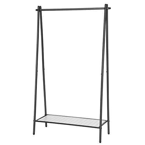 SONGMICS Klädhängare med stålkonstruktion, Klädhängare med hängstång, bottenhylla, enkel look, för sovrum entré vind källare, 92,5 x 33,5 x 153 cm, matt svart HSR23BK