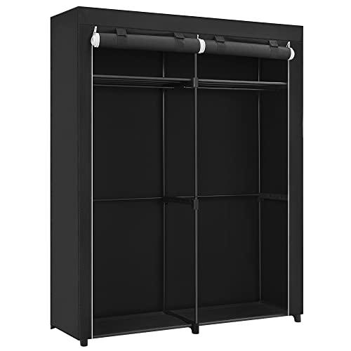SONGMICS garderob, sovrum klädförvaring garderob med 2 klädstänger, bärbar tyg garderob, hopfällbar, klädstång, för garderob, 43 x 140 x 174 cm, Svart RYG02BK