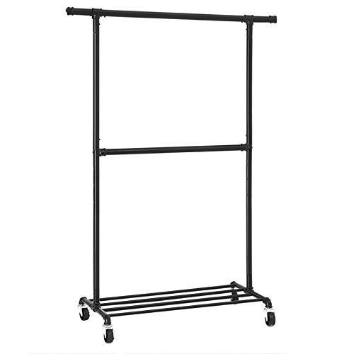 SONGMICS Industriell klädställning på hjul, maximal belastning på 110 kg, dubbel klädsel, tung kommersiell display, svart HSR62BK