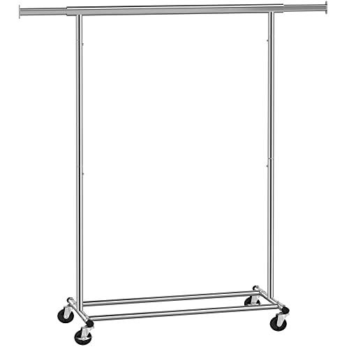 SONGMICS Klädstång på hjul, kraftig klädstång, med utdragbar hängstång, 90 kg lastkapacitet, enkel montering, bärbar, silver HSR13S