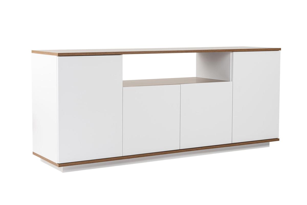 NORDVÄRK Arista skänk, med 4 dörrar, 2 hyllor - vit och valnötsmelamin (180x44,5)