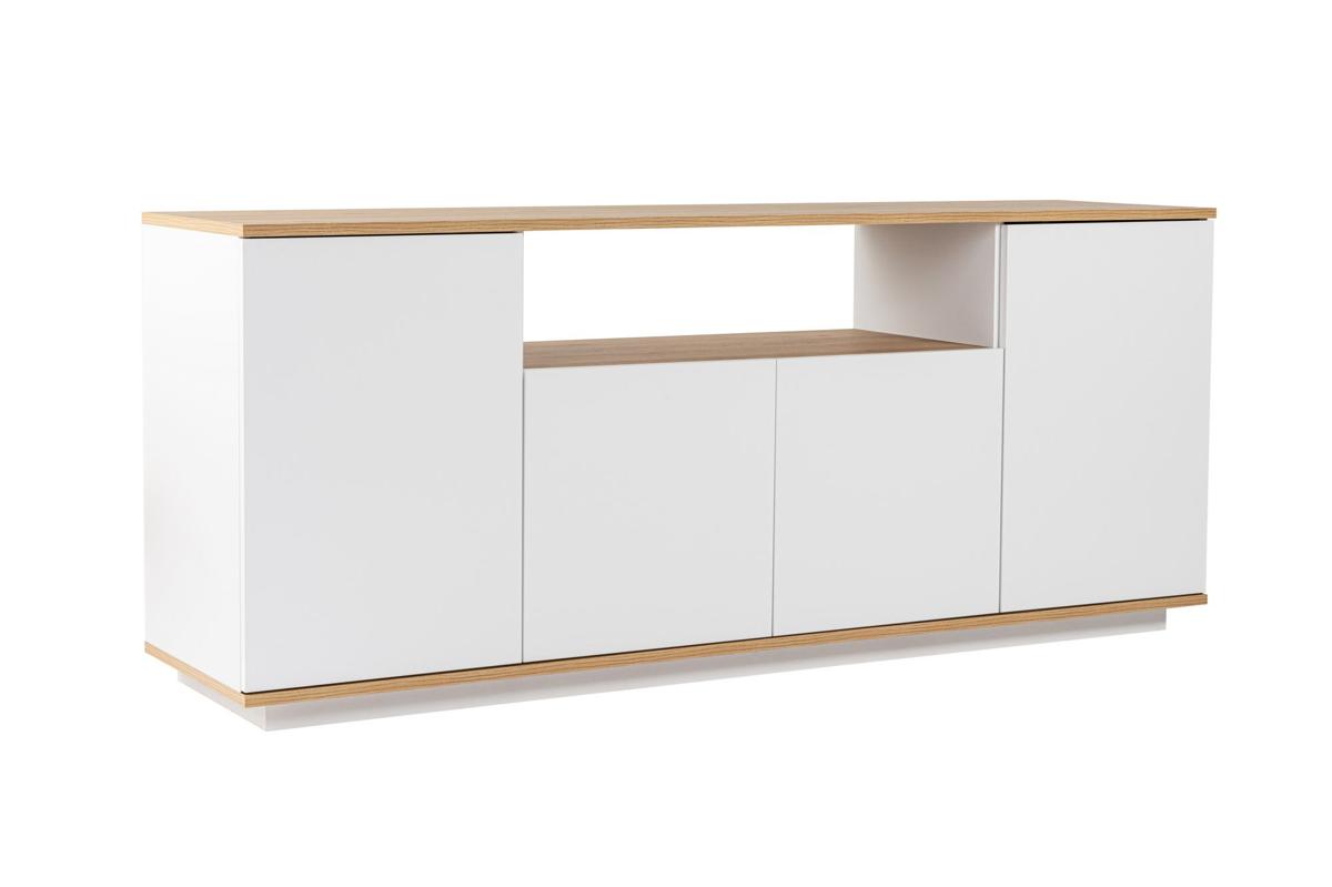 NORDVÄRK Arista skänk, med 4 dörrar, 2 hyllor - vit och Cadiz Ek melamin (180x44,5)