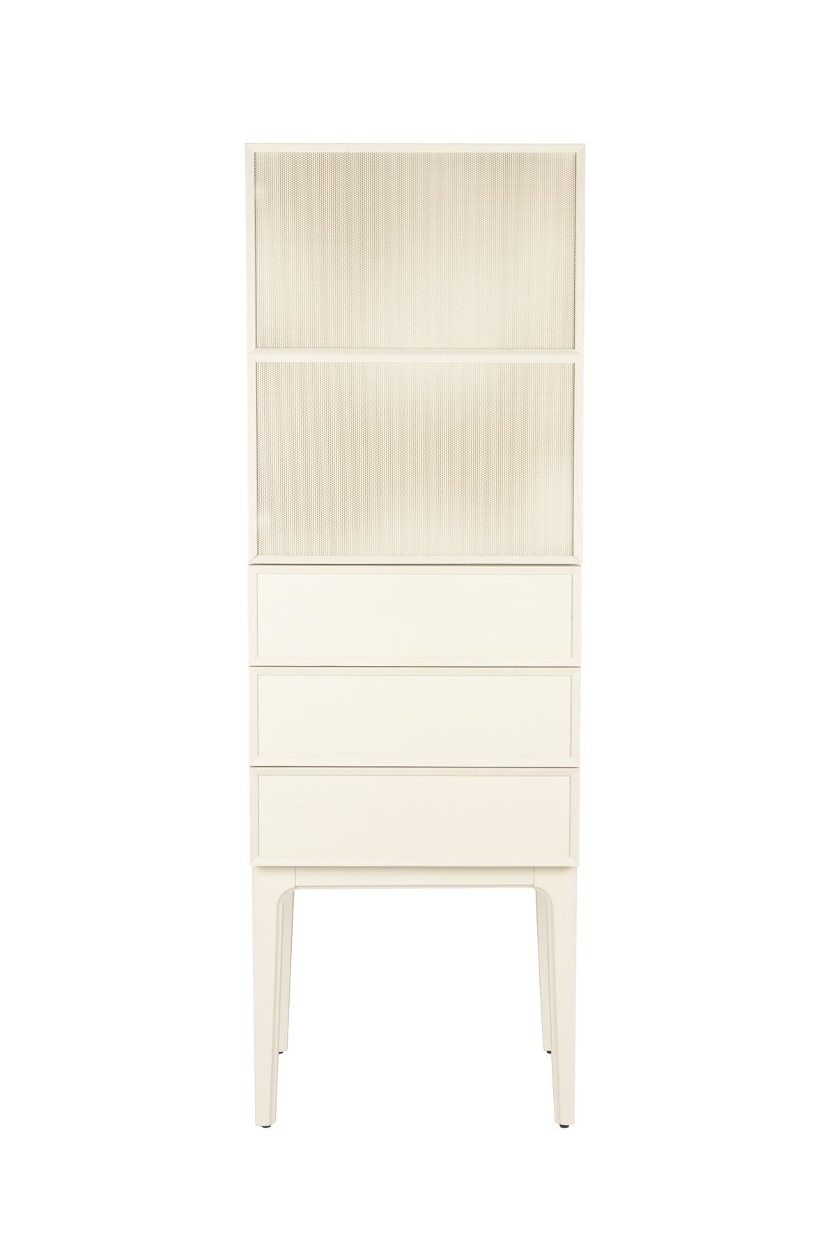 ZUIVER juniskåp, m. 1 nätdörr, 1 hylla och 3 lådor - beige metall och trä