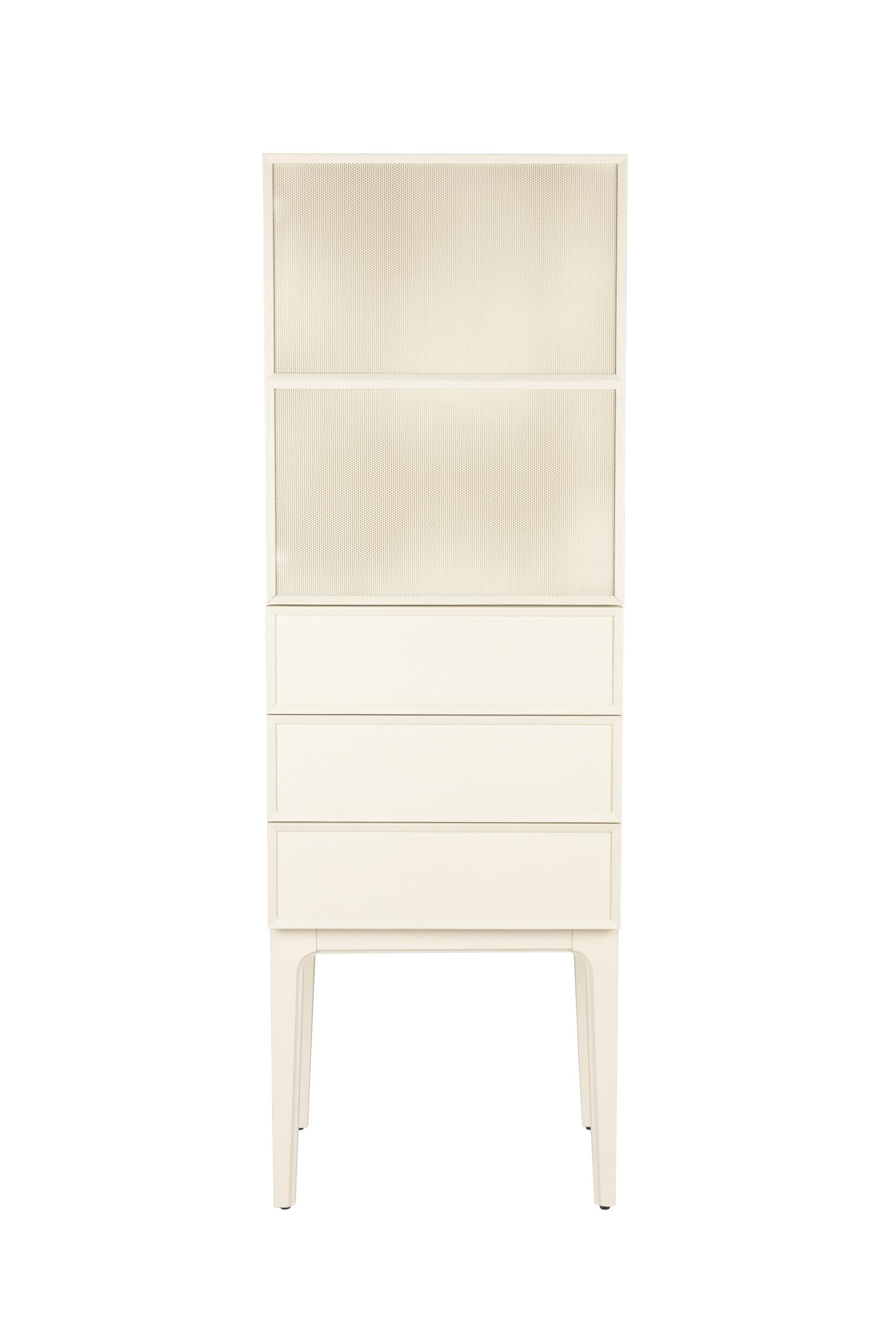 ZUIVER juniskåp, m. 1 nätdörr, 1 hylla och 3 lådor - beige metall och trä