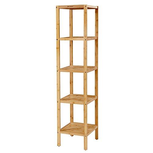 SONGMICS Badrumshylla i bambu med 5 lager, stående kökshylla, 33 x 33 x 146 cm (L x B x H), för trånga utrymmen, vardagsrum, sovrum, hall BCB55Y