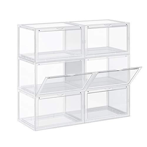 SONGMICS skokartonger, paket med 6 stapelbara skohyllor med klar dörr, plastskoförvaring för UK storlek 11, 36 x 28 x 22 cm, transparent LSP06CW