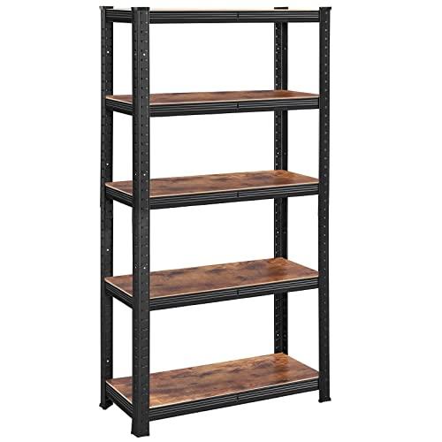 SONGMICS hyllplan, 30 x 75 x 150 cm, 650 kg lastkapacitet (130 kg per hyllplan), industriella, justerbara förvaringshyllor, för vardagsrum, kök, garage, rustik brun och svart GLR030B01