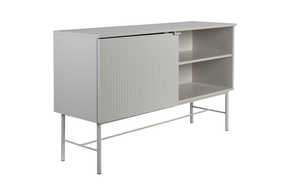 WHITE LABEL LIVING Cayo högt skänk, med läder. 1 dörr och 2 hyllor - vit MDF och vitt järn
