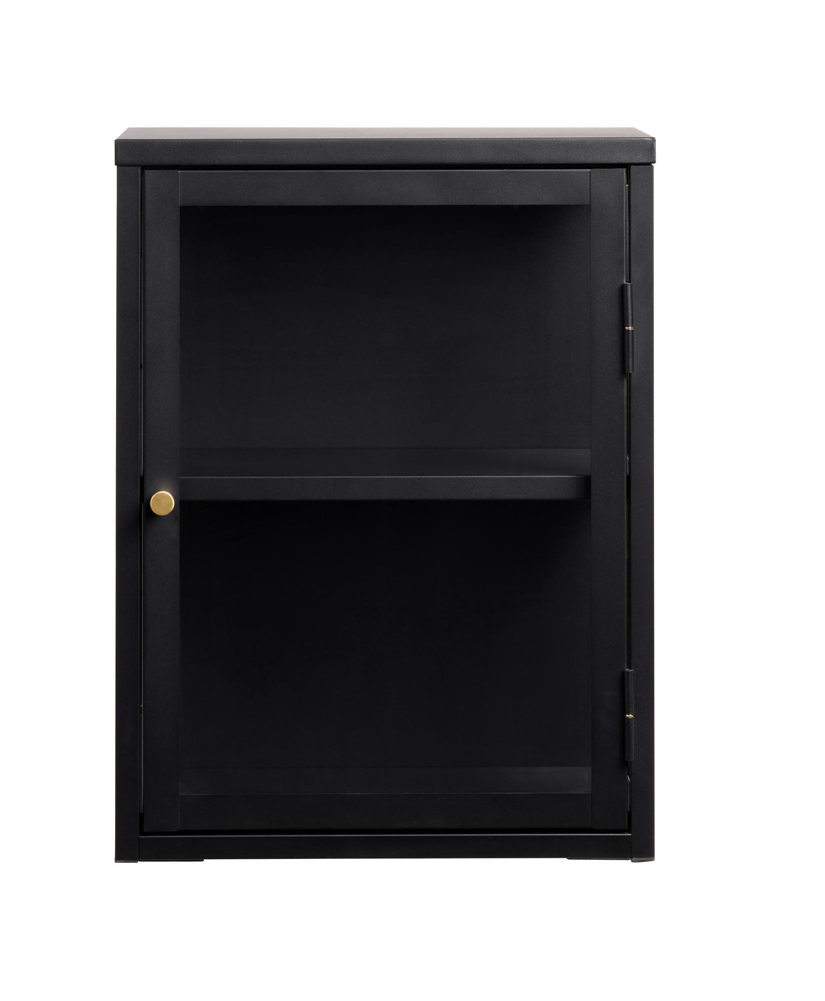 Carmel väggskåp, m. 1 dörr och 1 hylla - glas och svart metall (H:60xB:45)