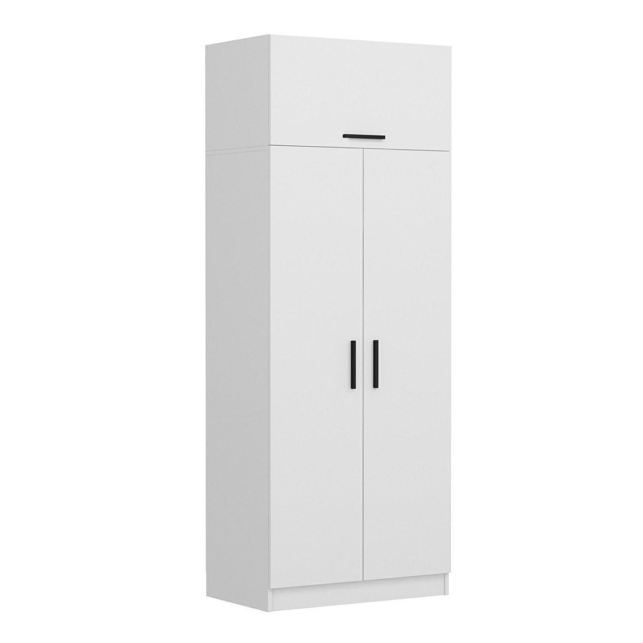 FUNZI LIVING 2219 garderob, w. 3 dörrar, 1 hylla, 2 hängstänger, 1 fack - vit melamin
