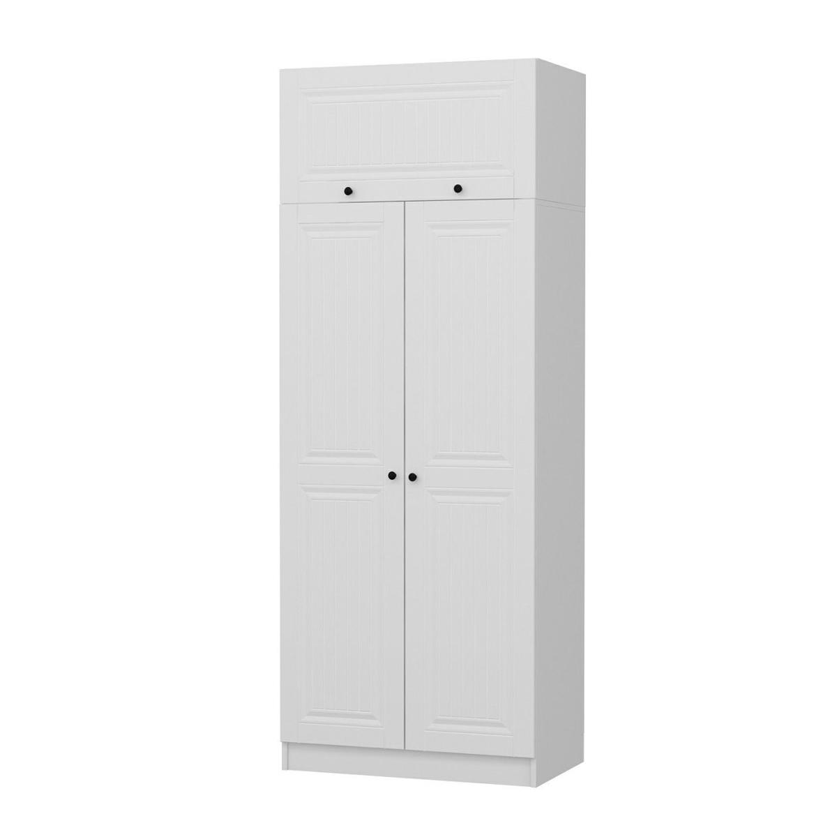 FUNZI LIVING 2235 garderob, w. 3 dörrar, 1 hylla, 2 hängstänger, 1 fack - vit melamin