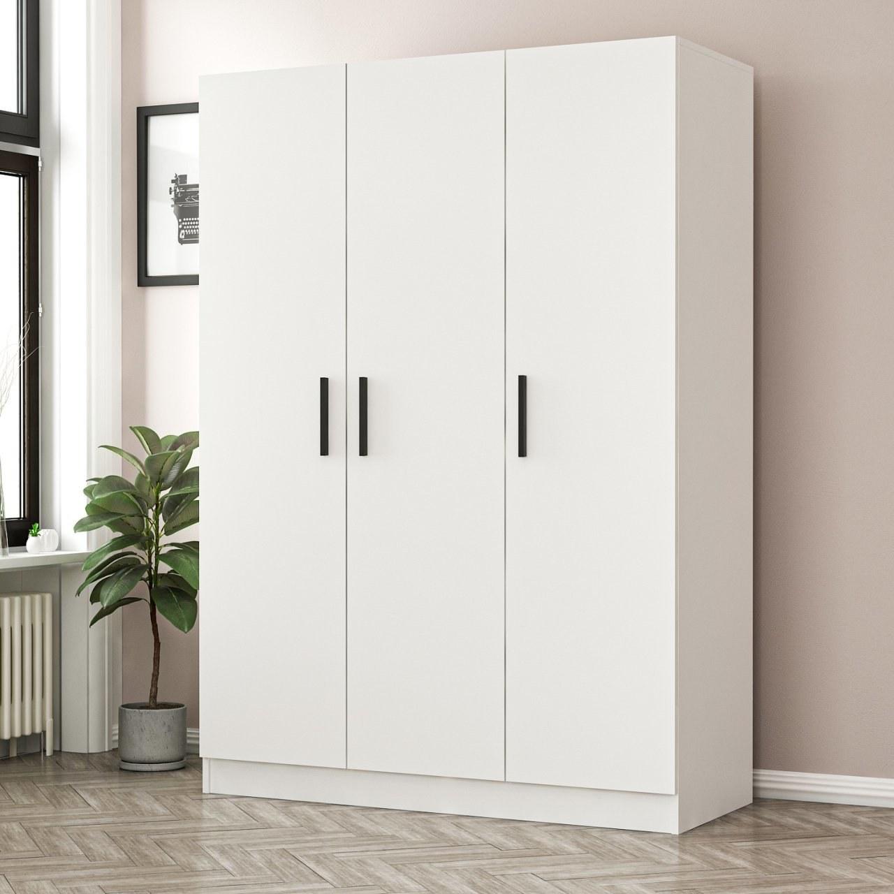FUNZI LIVING 2250 garderob, w. 3 dörrar, 1 hängstång, 2 lådor, 4 hyllor - vit melamin