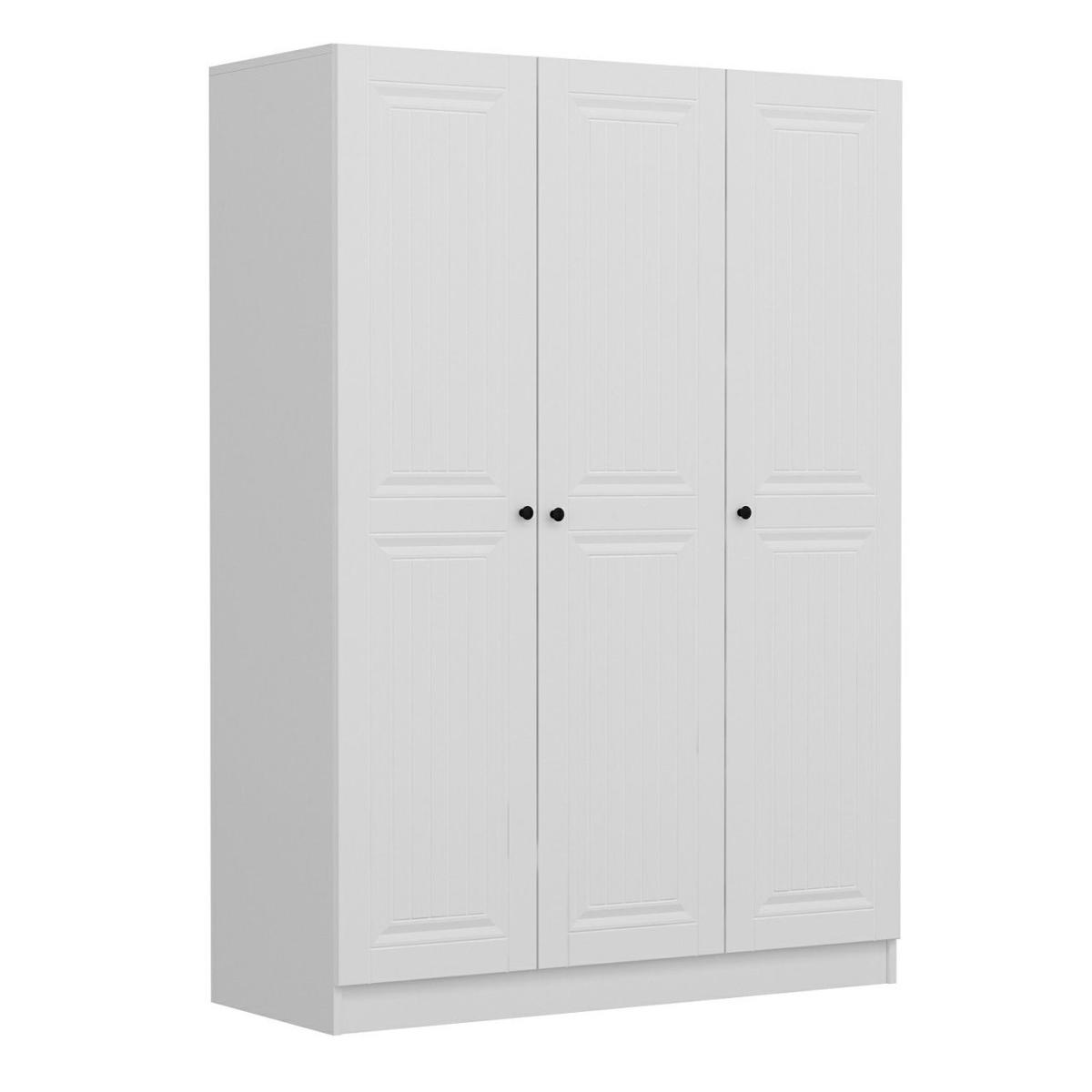 FUNZI LIVING 2258 garderob, w. 3 dörrar, 1 hängstång, 2 lådor, 4 hyllor - vit melamin