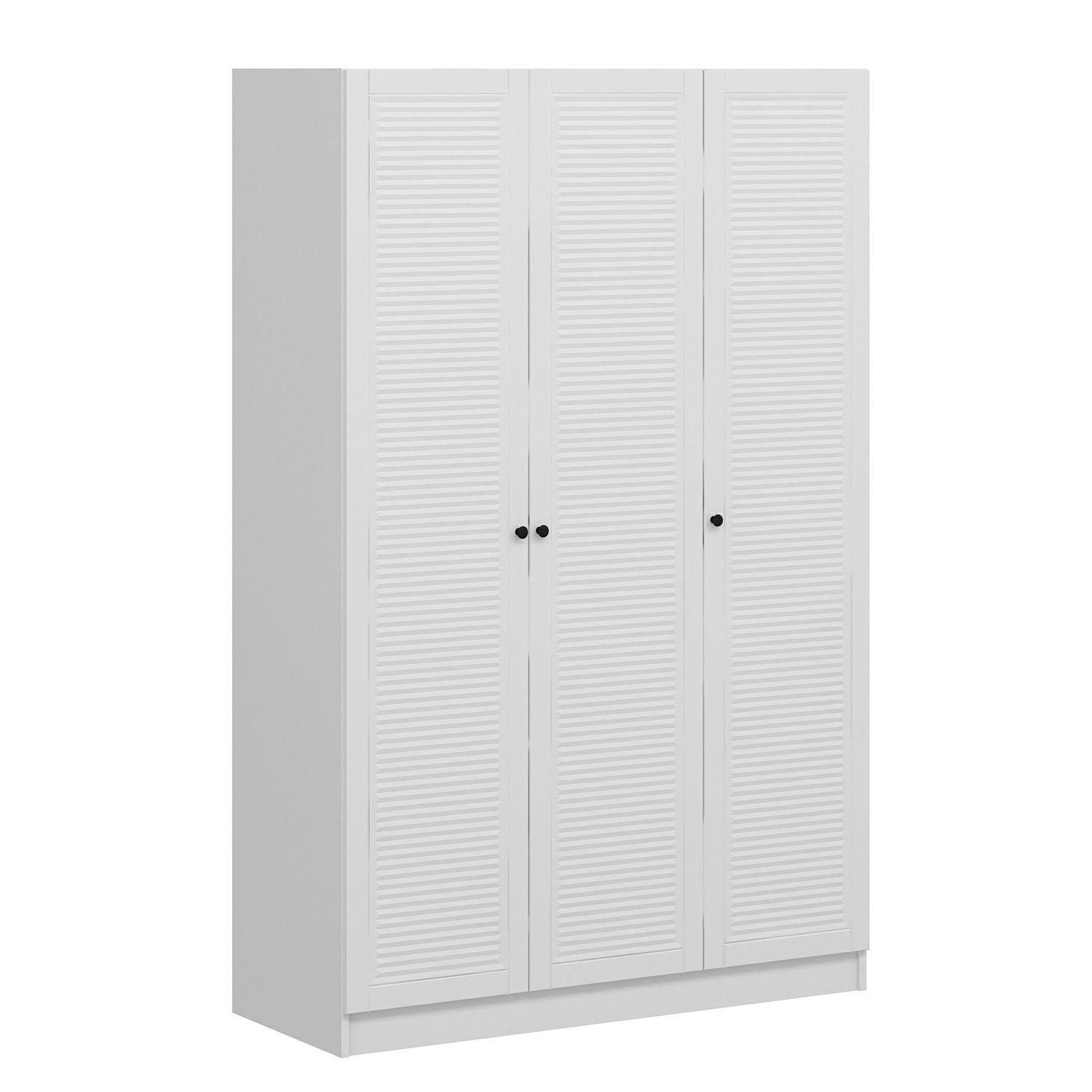FUNZI LIVING 2290 garderob, w. 3 dörrar, 1 hängstång, 2 lådor, 4 hyllor - vit melamin