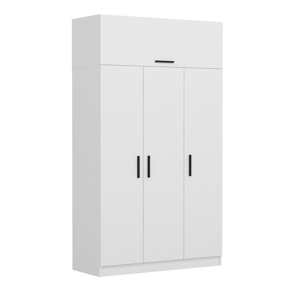 FUNZI LIVING garderob 255, m. 4 dörrar, 1 hängstång, 2 lådor, 5 hyllplan - vit melamin