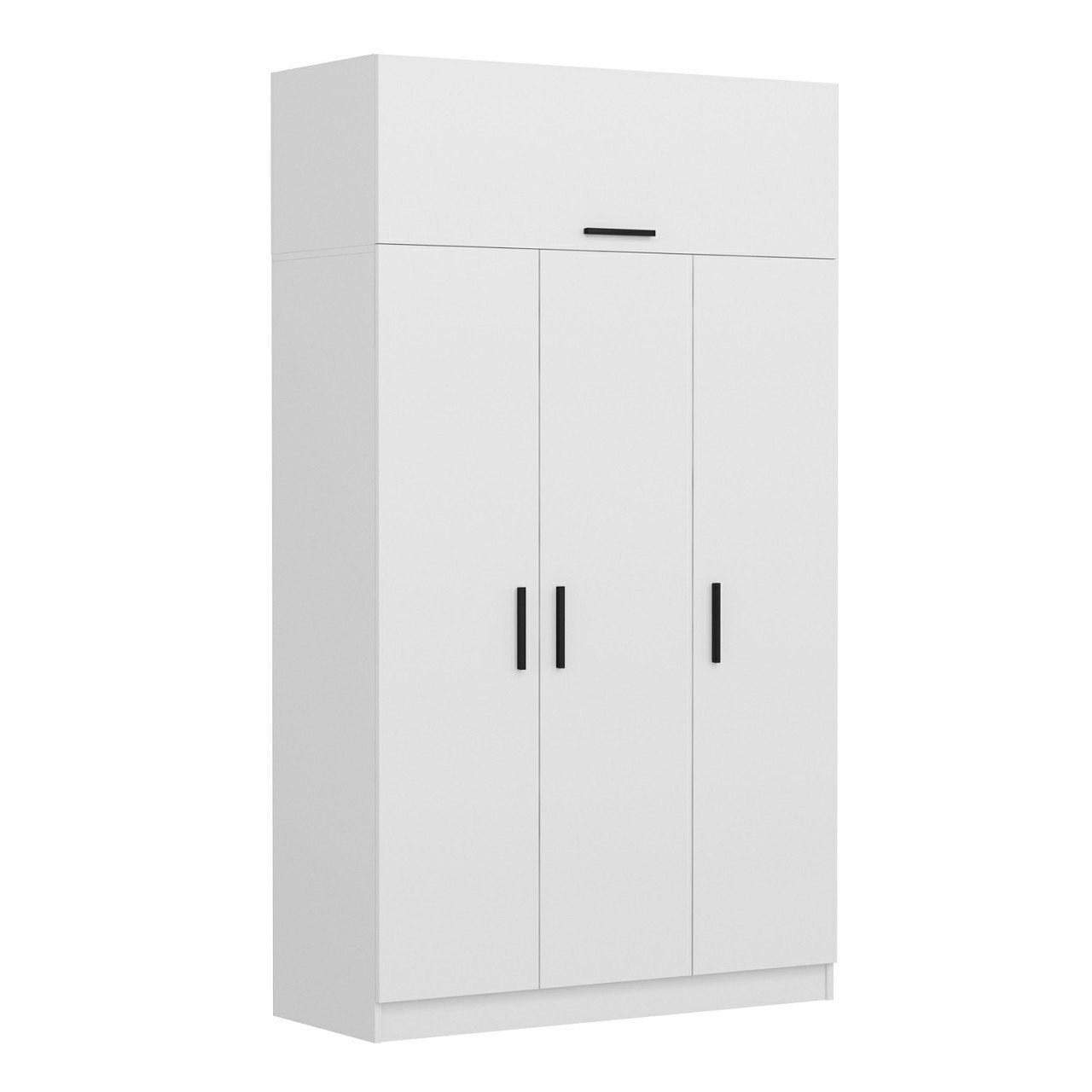 FUNZI LIVING garderob 255, m. 4 dörrar, 1 hängstång, 2 lådor, 5 hyllplan - vit melamin