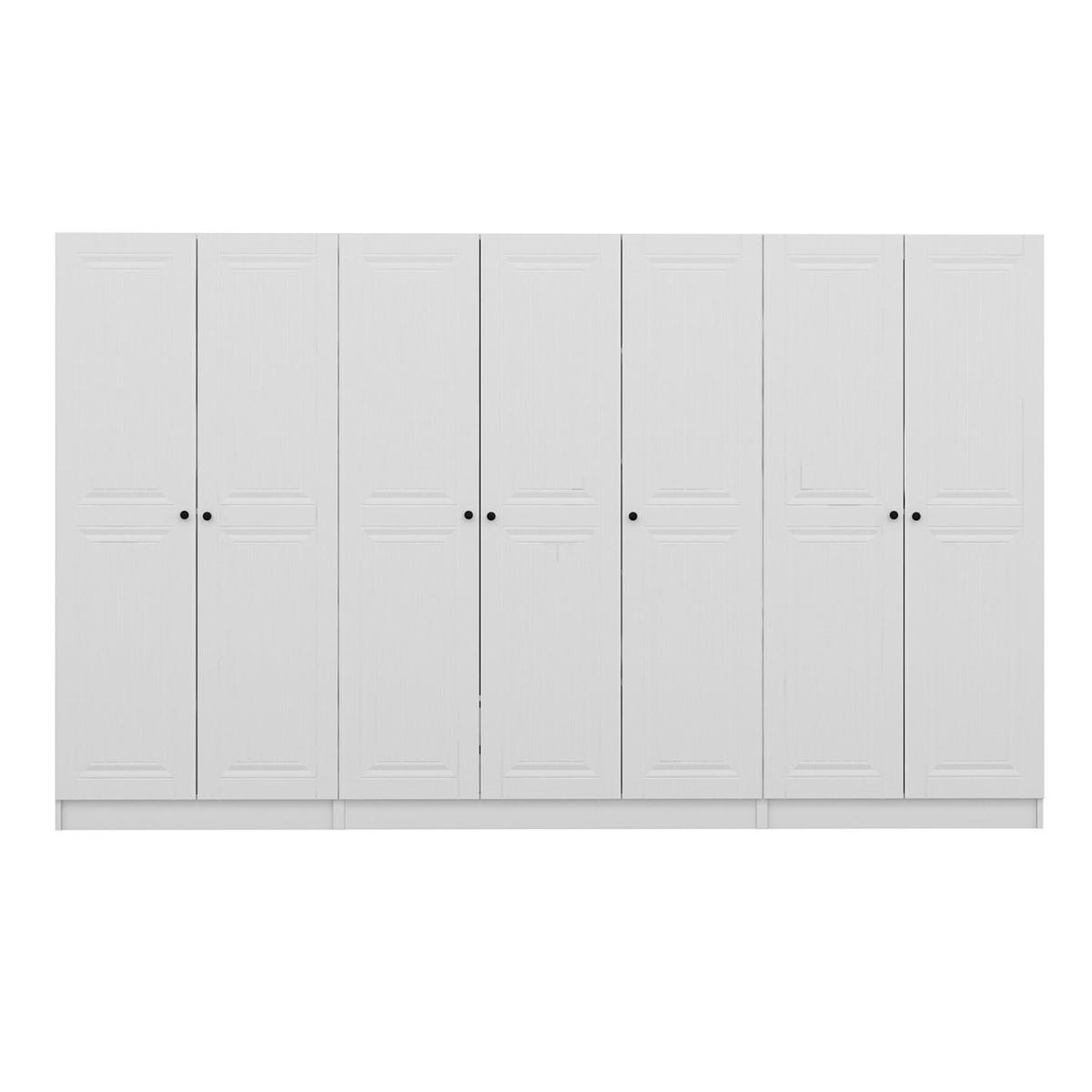 FUNZI LIVING Mebran 4012 garderob, w. 7 dörrar, 5 hängstänger, 2 lådor, hyllor - vit melamin