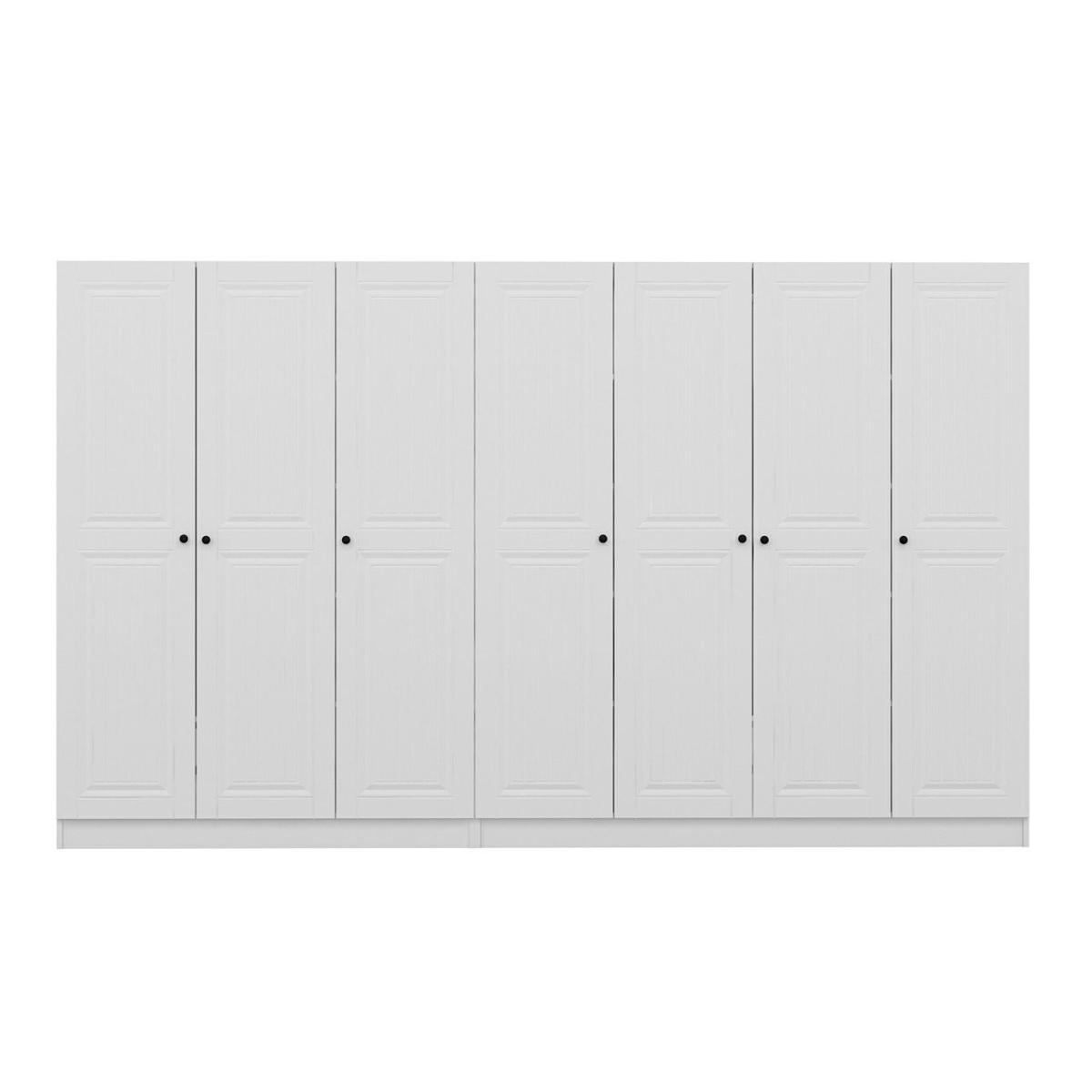 FUNZI LIVING Mebran 4013 garderob, w. 7 dörrar, 2 hängstänger, 4 lådor, hyllor - vit melamin