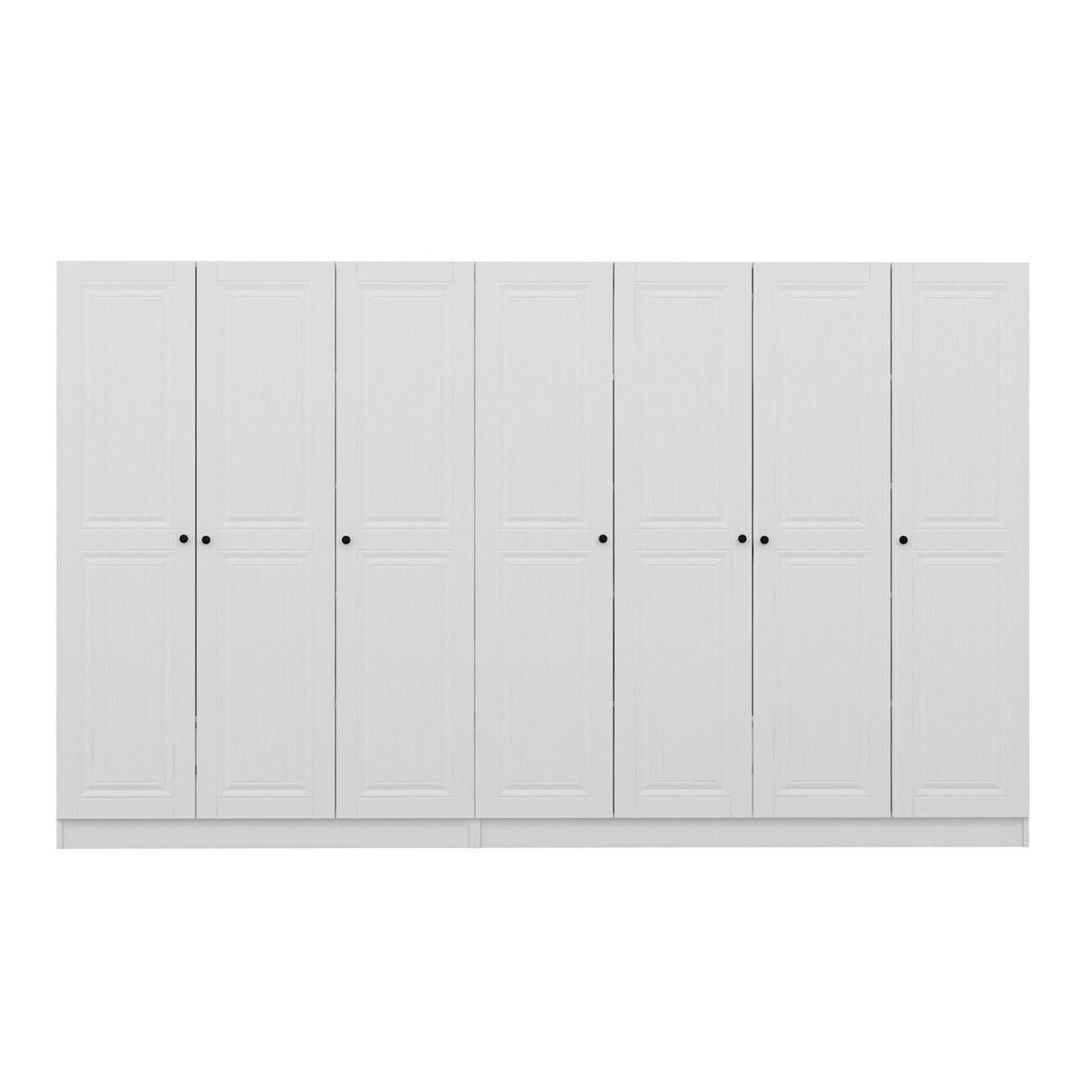 FUNZI LIVING Mebran 4013 garderob, w. 7 dörrar, 2 hängstänger, 4 lådor, hyllor - vit melamin