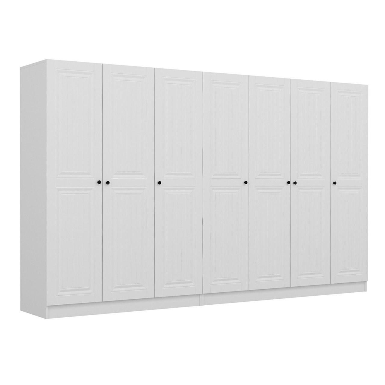 FUNZI LIVING Mebran 4777 garderob, w. 7 dörrar, 2 hängstänger, 4 lådor, hyllor - vit melamin