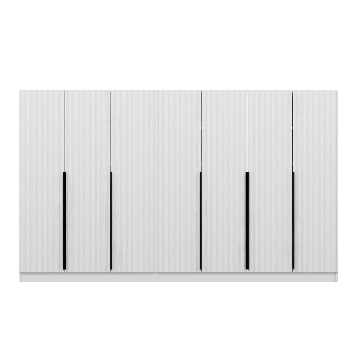 FUNZI LIVING Plus 7789 garderob, w. 7 dörrar, 2 hängstänger, 4 lådor, hyllor - vit melamin