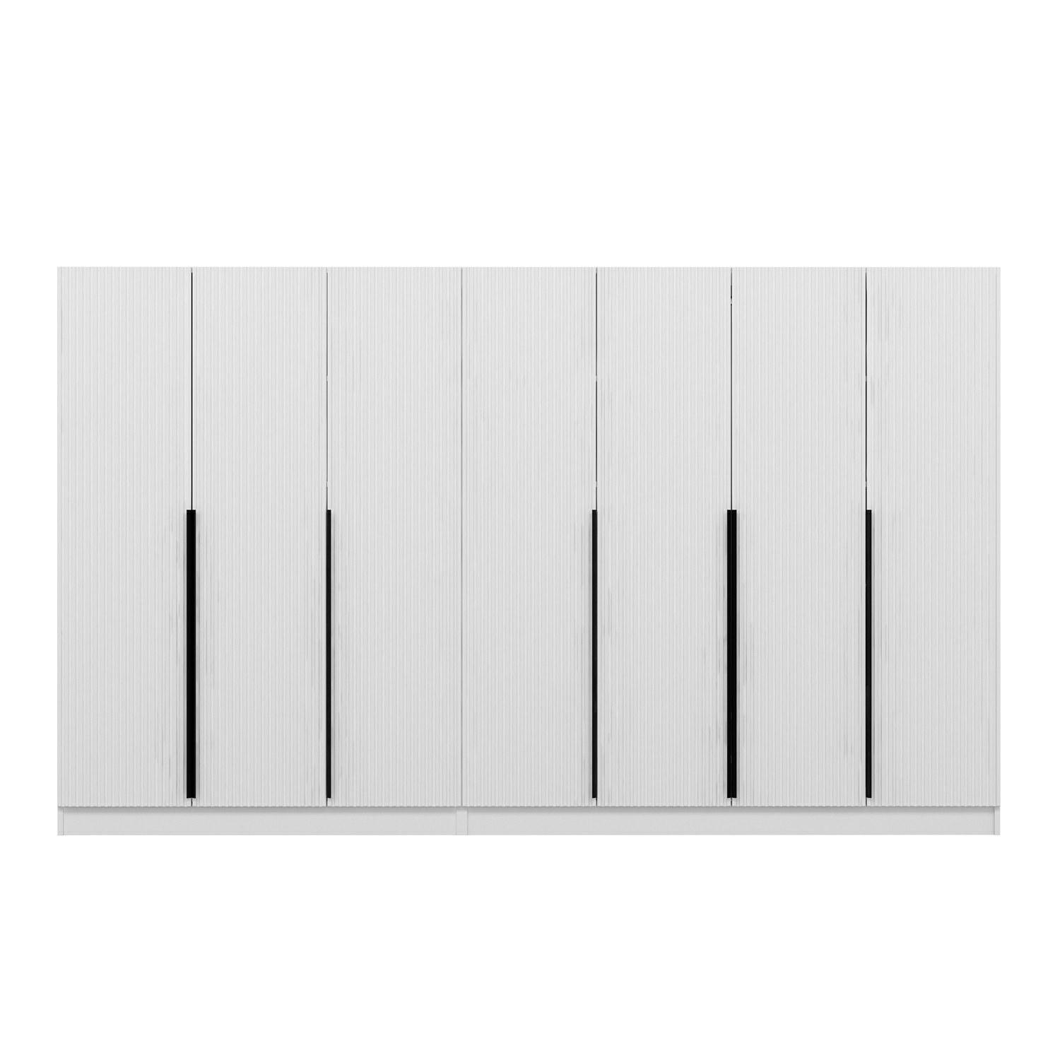 FUNZI LIVING Plus 7789 garderob, w. 7 dörrar, 2 hängstänger, 4 lådor, hyllor - vit melamin