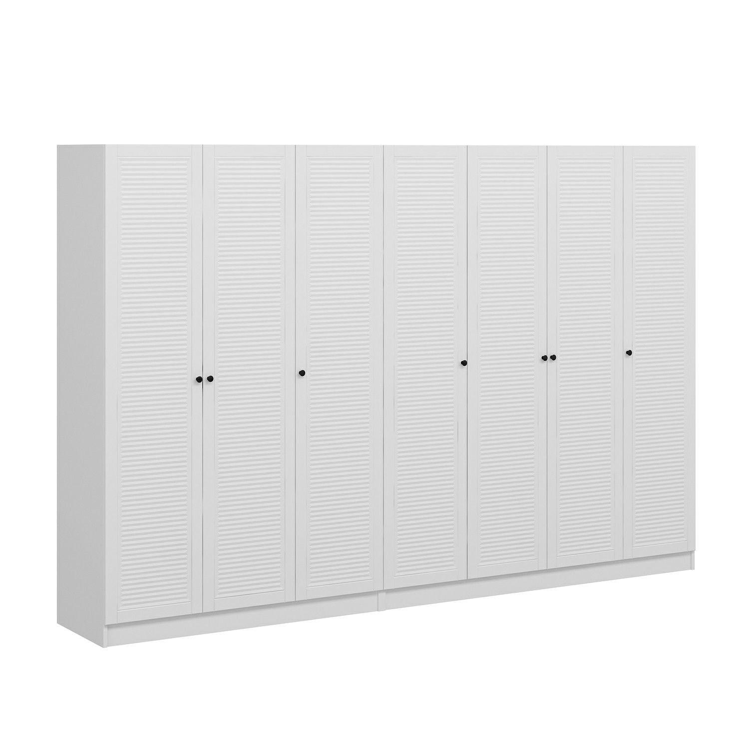FUNZI LIVING Mebran 8396 garderob, w. 7 dörrar, 2 hängstänger, 4 lådor, hyllor - vit melamin