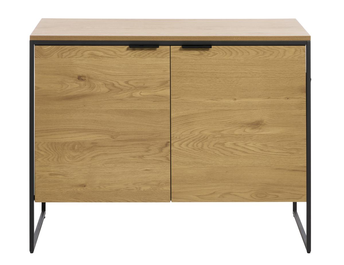 Skänk, med 2 dörrar och 2 hyllor - naturfärgad ek melaminpapp och svart järn (B:105)