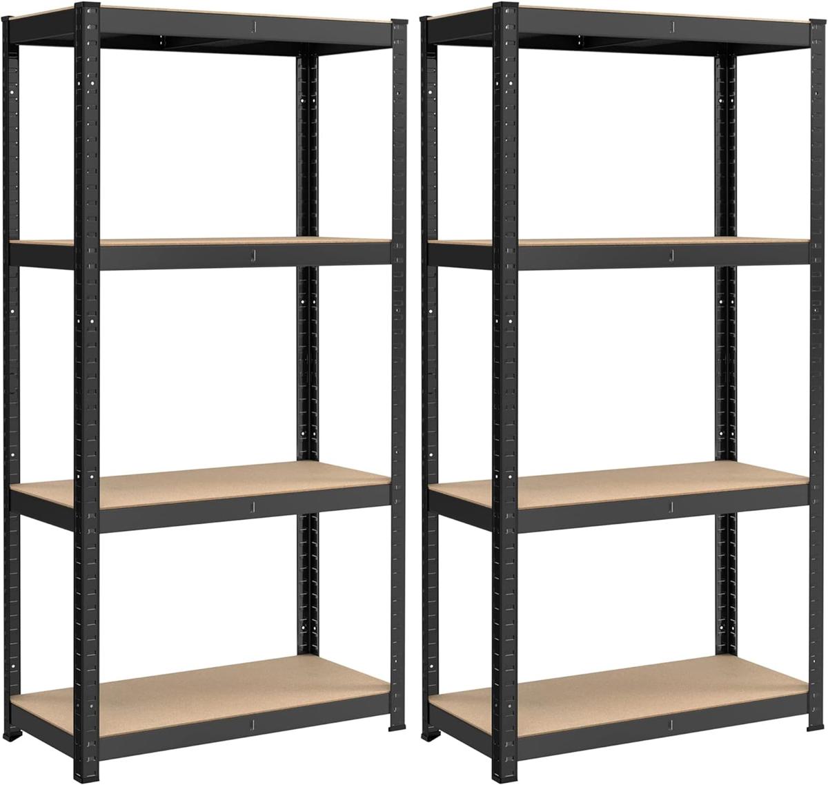 SONGMICS Hylla för kraftig belastning, set om 2, källarhylla, förvaringsenhet, 40 x 80 x 160 cm, hylla med stålram, lastkapacitet upp till 520 kg, 4 justerbara hyllplan, svart GLR048BZ01