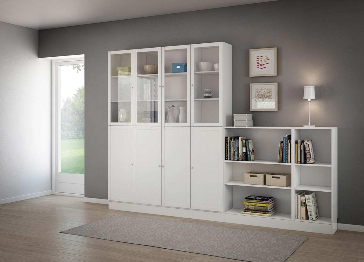 TVILUM Basic Hyllsystem - Vitt / Klarglas, med 8 Luckor