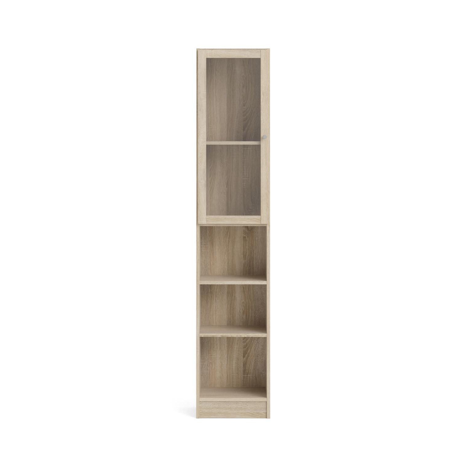 TVILUM Basic bokhylla - klar / naturligt glas / ek struktur, med 1 dörr