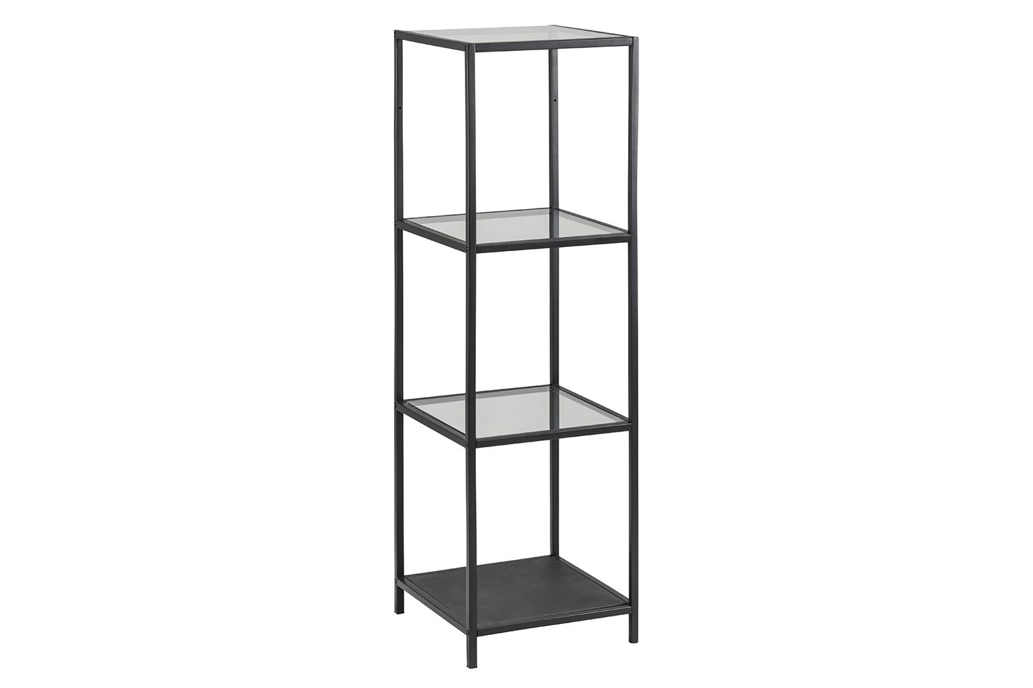 ACT NORDIC Seaford Bokhylla - Klart / Svart Glas och Svart Metall, med 3 Hyllplan (H: 119,5x35x37)