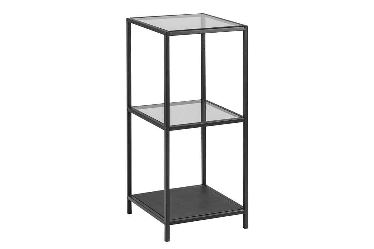 ACT NORDIC Seaford Bokhylla - Klart / Svart Glas och Svart Metall, med 2 Hyllplan