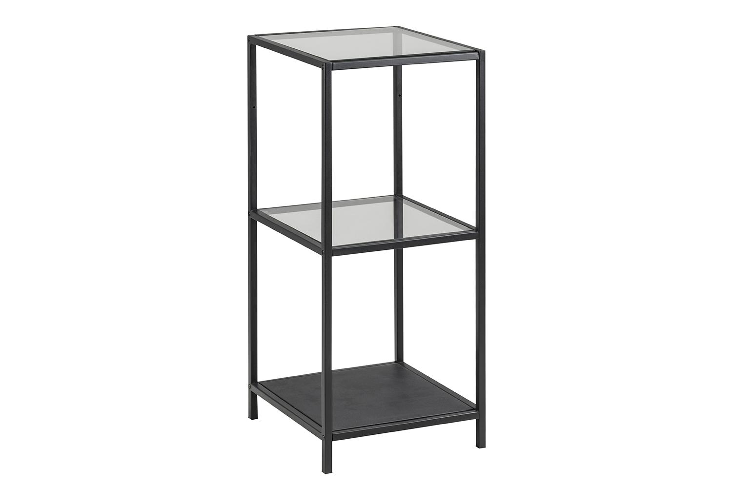 ACT NORDIC Seaford Bokhylla - Klart / Svart Glas och Svart Metall, med 2 Hyllplan