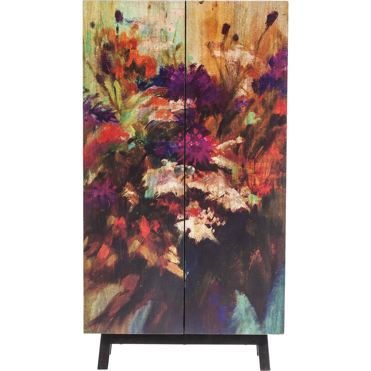 KARE DESIGN Fleur Cabinet - Mangoträ med Flerfärgat Blommotiv, med 2 Luckor och 5 Hyllor