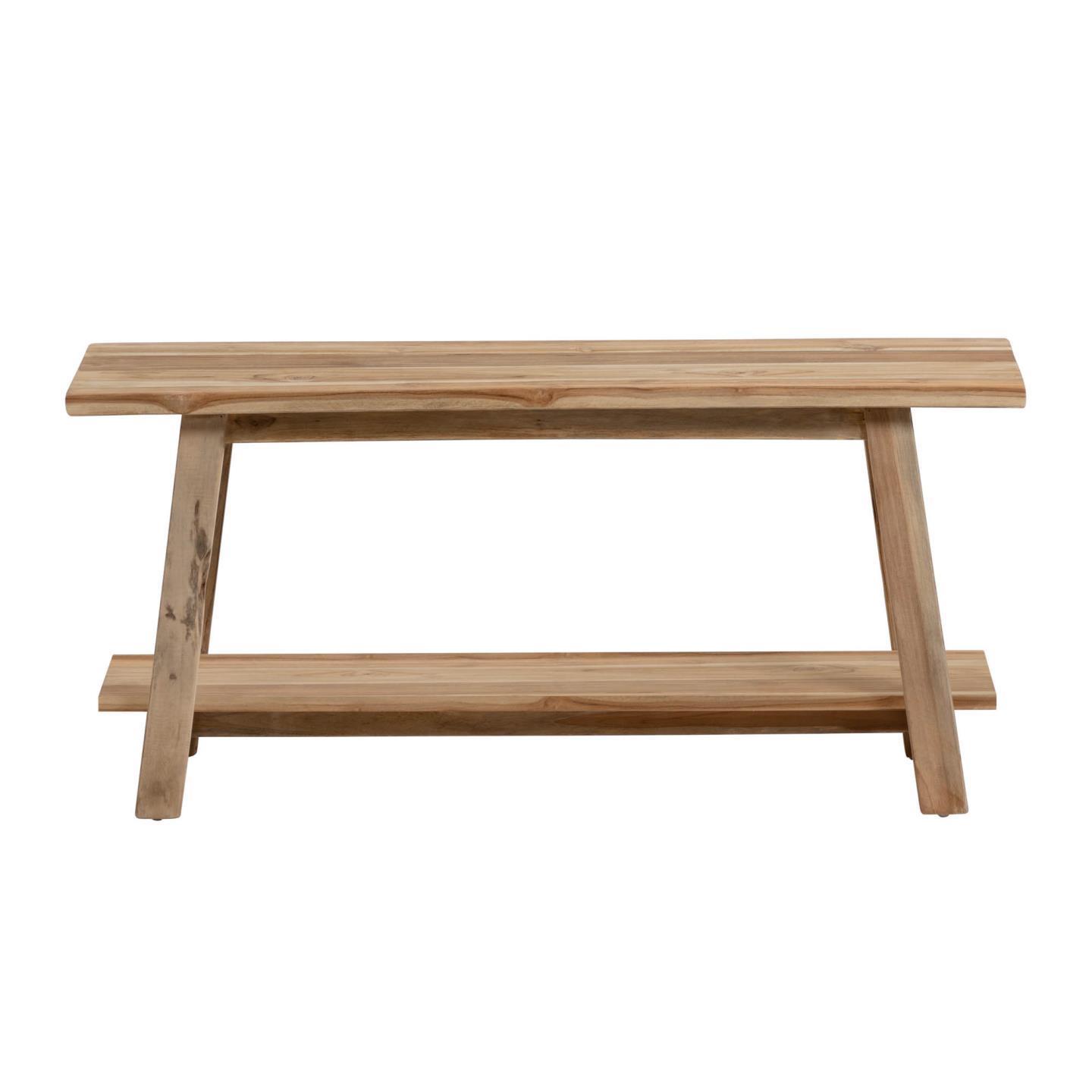 KAVE HOME rektangulär Safara bänk, med hylla - naturlig återvunnen teak (100x32)