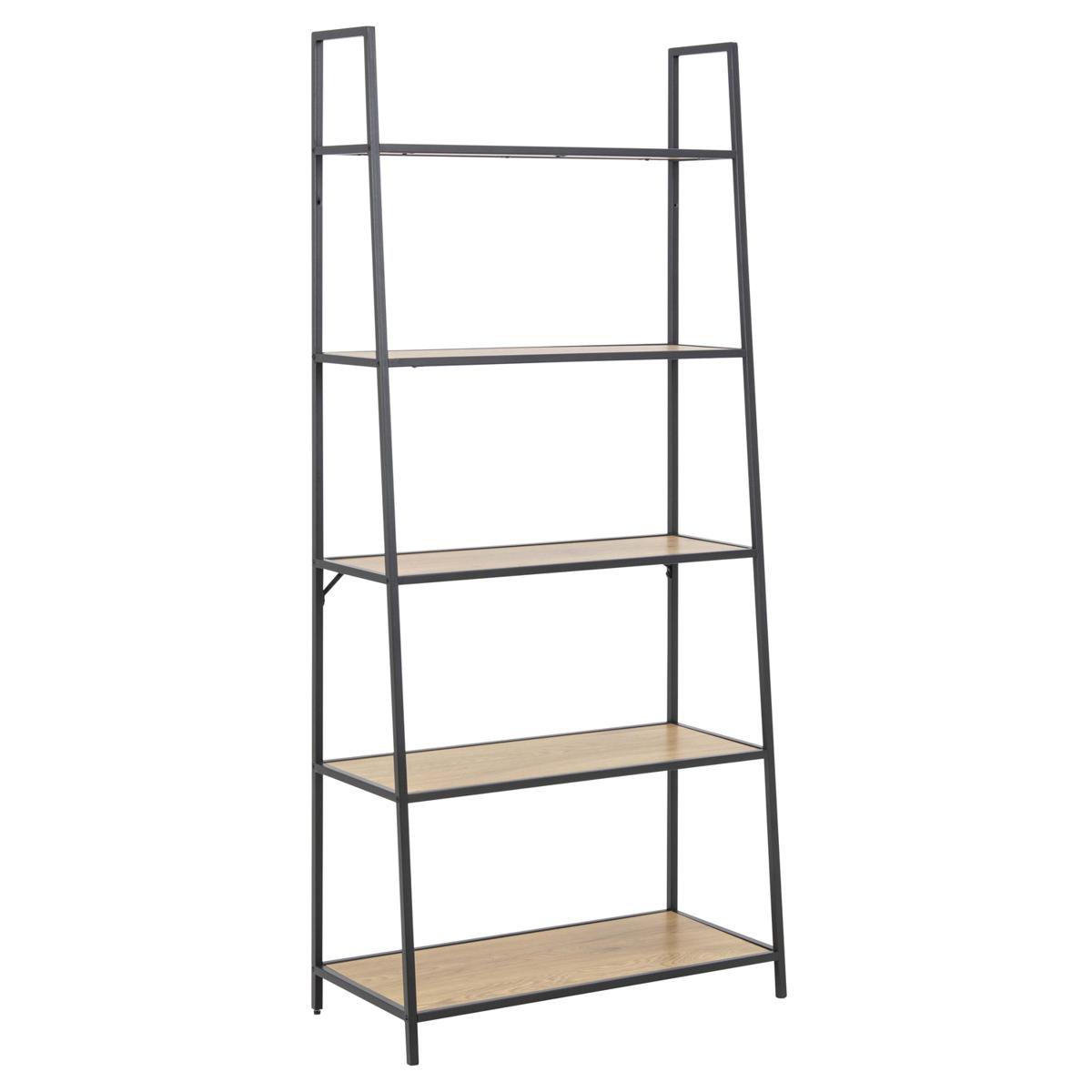 ACT NORDIC Seaford bokhylla snett - naturligt / svart papper vild / metall, med 5 hyllplan