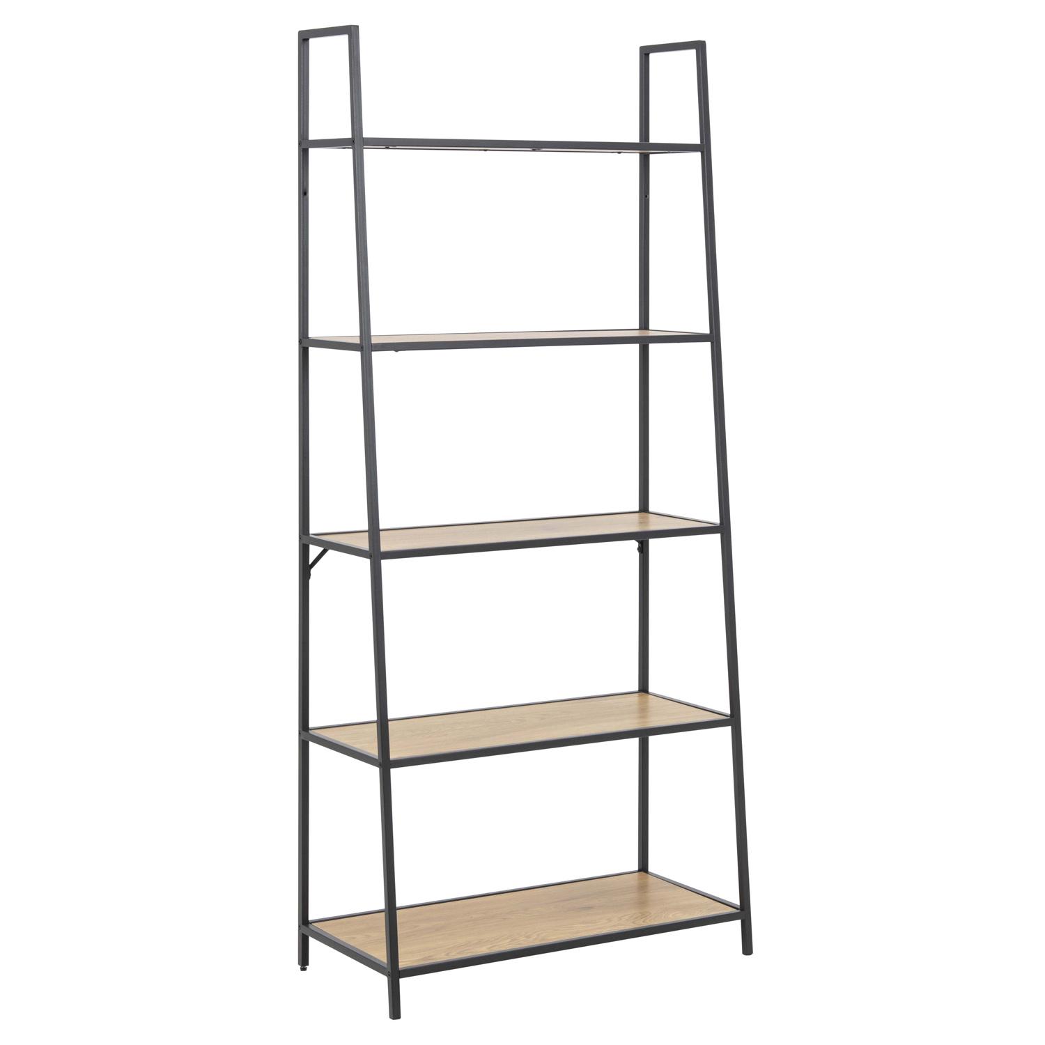 ACT NORDIC Seaford bokhylla snett - naturligt / svart papper vild / metall, med 5 hyllplan